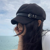 Daiiibabyyy  Subculture Cross Pendant Berets Cap Y2K Black Cotton Painter Hat Gothic Lolita Beret Hat Caps Harajuku Deco Accessories Japanese