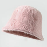DAIIIBABYYYY  -  Retro Fashion Women Bucket Hat Imitation Rabbit Fur Cap Solid Color Plush Fisherman Hat Temperament Warm Winter Basin Hat