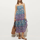 Daiiibabyyy  Fashion Hight Waist Loose Party Dress Sexy Sleeveless Floral Printed Women's Long Dresses Vintage Backless Spaghetti Strap Dress