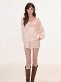 Daiiibabyyy  Sexy Two Piece Sets Women's Clothing Skew Collar Solid Pleated Bodycon Mini Dress + Y2k Glitter Vest Korean Autumn Suit