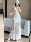 DAIIIBABYYY  -  Black Lace 2025 Summer Sexy Slightly Transparent Mesh Splicing A-line Skirt Versatile Casual Mid Length Hanging Feeling