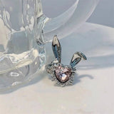 Daiiibabyyy  Korea Cute Rabbit Ear Rings Girl Women Bunny Zircon Jewelry Opening Rings For Girlfriend Sweet Cool Wind Jewelry Gifts