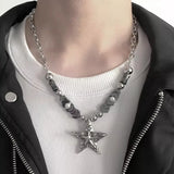 Daiiibabyyy  Punk Metal Star Flower Pendant Necklaces For Women Exaggerated Large Starfish Necklaces Bag Hanging Decoration Keychain
