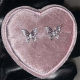 Daiiibabyyy  1Pcs Shiny Zircon Butterfly Stud Earrings For Women Stainless Steel Silver Color Hollow Ear Bone Nail Small Earrings Jewelry