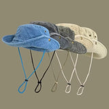DAIIIBABYYY  -  Blue Cowboy Hiking Bucket Hats with String Men Denim Beach Sun Hat for Women Outdoor Couple Bob Panama Summer Fisherman Cap