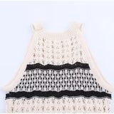 Daiiibabyyy  Women Knitted Hollow Out Mini Dresses Round Neck Sleeveless Off Shoulder Short Dress Lady Casual Summer Holiday Beach Robes