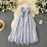 DAIIIBABYYY  -  Hotsweet Strapless Sleeveless Off Shoulder Chic Lace Hook Flower Slim Long Bridesmaid Dress French Elegant High Street Clothing