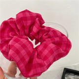 DAIIIBABYYY  -  Pink plaid pleated intestine ring hair ring size version temperament fabric head flower ponytail hair rope Korean version new