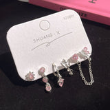 DAIIIBABYYY  -  Sweet Cool INS Pink Color Rhinestone Crystal Geometry Stud Earrings Set Women Korean Fashion Kpop Tassel Earring Jewelry