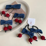 Daiiibabyyy  Cowboy Fabric Bow Cherry Hair Clip Korean Style Cute Trendy Unique Clip Ponytail On The Side of The Bangs Headband Accessories