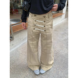 Daiiibabyyy  Women Khaki Cargo Denim Jeans Baggy Y2K Harajuku High Street 2000s Style Retro Wide Leg Jeans Long Pants Clothing Autumn