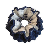 Daiiibabyyy  1PC Large Navy Blue Plaid Hair Scrunchie With Lace Trim, Chic Ruffled Hair Tie, Stylish Hair Accessory For Women
