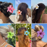 Daiiibabyyy  Bohemian Flower Hair Claw Clip For Women Sweet Floral Hair Claws Crab Clamp Barrettes Hawaiian Headwear Beach Accessories Girl