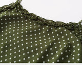 Daiiibabyyy  Vintage French Style ArmyGreen Polka Dot Print Wood ears O neck Sling Dress Women a-lined Short Dresses Femme Vestidos Robe