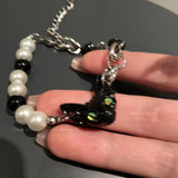 Daiiibabyyy Black Cat Pearl Patchwork Bracelets Women Tide Ins Design Sense Senior Girlfriends Bracelet Party Jewelry Gift