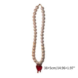 DAIIIBABYYY  -  Trendy Imitation Pearls Choker Necklace for Women Red Heart Pendnt Beaded Necklaces Temperament Clavicle Chain Jewelry