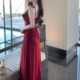 Daiiibabyyy  Summer Women Party Backless Bandage Dresses Lady Daily Holiday Leisure Satin Dress Female Gentle Aesthetic Long Bridal Dress