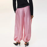 Daiiibabyyy  Casual Pocket Office Women's Pants Fashion Pleated Straight Pants Simple Solid Color Elastic Waist Long Pants