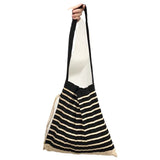 Daiiibabyyy Female stripe Wool Knitted Pleats Tote Organ Bag Designer Chic Stitching Contrast Fashion Shoulder Shopper Handbag For Women