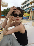 Daiiibabyyy American Retro Oval Sunglasses Women's 2024 New Premium Sense of Square Round Face Sunglasses Tide Cool UV Protection