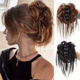 DAIIIBABYYY  -  Synthetic Fluffy Hair Bun Claws Messy Tousled Hairpiece Elastic Band Chignon Scrunchie Ponytail Extensions Hair Bow Clips Women
