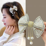 Daiiibabyyy New Ins Korean Fashion Temperament Pearl Diamond Bow Spring Hair Clip Pearl tassel hairpin For Women Jewelry Gifts Hair Jewelry