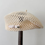 Daiiibabyyy  Summer French Literary Straw Beret Japanese New Hollow Out Breathable Hat Women Face Slim Thin Beanie Painter Hat for Travel