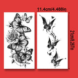 Daiiibabyyy  2pcs Black Flower & Butterfly Temporary Tattoo Stickers For Women, Waterproof & Long Lasting Fake Tattoo For Arm, Leg & Chest
