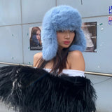 Daiiibabyyy  Fluffy Imitation Mink Fur Bomber Hats Men's Autumn and Winter Korean Version Plush Pilot Hat Female Ins Blogger Cycling Cold Hat