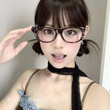 Daiiibabyyy  Y2K Leopard Print Eyeglass Frame Anime Leopard Print Eyeglass Frame Kawaii Retro Glasses Cartoon Cute Eyewear Decorative Toys