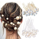 Daiiibabyyy  16Pcs Pearl U-shaped Pins Metal Barrette Hair Clips Wedding Bridal Hairstyle Flral Tiara Hair Accessories Hair Styling Tools