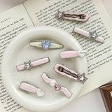 Daiiibabyyy Girls Y2k Hairpins Sweet Rhinestone Pearl Love Side Bangs Hair Clip Female Ladies Barrettes Duckbill Clip Women Hair Accessories