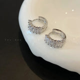 Daiiibabyyy  Silver Color Needle New Ladies Fashion High Quality Jewelry Double Row Crystal Zircon Round Silver Color Plated Hoop Earrings