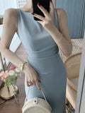 DAIIIBABYYY  -  Women Spaghetti Strap Sleeveless Solid Sexy Dresses Summer New Fashion Office Lady Female Elegant Evening Party Midi Dress