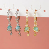 Daiiibabyyy  New Vintage Cute Circle Star Earrings Exquisite Blue Planet Zircon Hoop Earring for Women Girls Fashion Jewelry Gifts