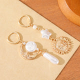 Daiiibabyyy  Luxury Vintage Style Sun Moon Asymmetric Faux Pearl Women Dangle Earrings Suitable For Banquet And Dinner Matching
