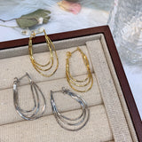 Daiiibabyyy  Minimalist Snake Bone Chain Three-layer Tassel Earrings Women Classic Temperament Jewelry For Party and Daily Wearing