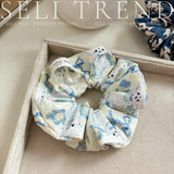 DAIIIBABYYY  -  French Fashion Plaid floralScrunchies for Hair  bow ribbon French girlish ponytail tie hair accessory versatile Hair ties