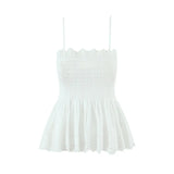 Daiiibabyyy  Spicy Girl Embroidered Hollow Pleated Camisole With Elastic Waist Skirt White Eyelet Embroidery Top And Ruffle Mini Skirt ZM2N