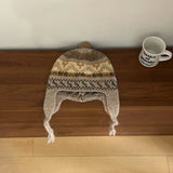 DAIIIBABYYY  -  Niche Retro Jacquard Wool Blended Knitted Beanies for Women Autumn and Winter Travel Warm Fashion Versatile Ear Protection Hat