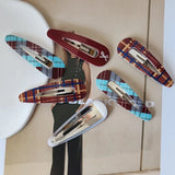 DAIIIBABYYY  -  6pc Retro European and American Plaid Red BB Hairpin Hair Side Clips for Women Girls Gift Hair Accessories Headwear Ornament