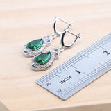 Daiiibabyyy Silver 925 Green Zircon Jewelry Sets For Women Bridal Earrings Rings Pendant Wedding Necklace Set