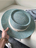 Daiiibabyyy  Women's Flat-Brimmed Straw Hat: Summer Woven Wide-Brimmed Flat-Brimmed Formal Hat, Soft Beach Holiday Hat