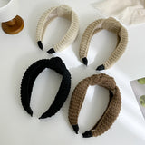 Daiiibabyyy Wide-brimmed Woolen Hair Band Women Retro Maillard Headband Middle Knotted Hoop Fixed Hairband Girls Hair Accessories