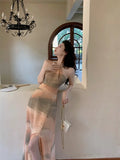 Daiiibabyyy  collar printed suspender dress spring new fashionable cool breeze women's chiffon split open backless dress R34K