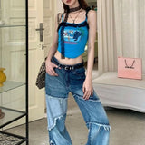 DAIIIBABYYY  -  Retro Printed Suspender Women's Summer Pure Lace Streamer Slim Vest