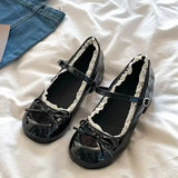 Daiiibabyyy  Women Leather Thick Heel Mary Jane Shoes Elegant Butterfly Knot Decor Concise Fashion Outdoor Daily Dress Ladies Footwear