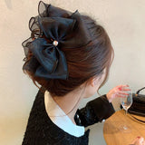 Daiiibabyyy  Fashion Tulle Big Bow Hair Claw Clips for Women Elegant Bowknot Hairpin Ponytail Clip Sweet Headdress Hair Accessories