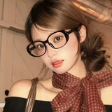 Daiiibabyyy  Y2K Oval Glasses Retro Oversized Square Frame Eyewear Fashion Black Red Spectacles Anti Blue Light Computer Reading Eyeglasses