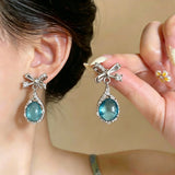 Daiiibabyyy  Shining Blue Tears Zircon Drop Earrings Women Fairy Light Luxury Zircon Bow Drop Earrings Party Travel Jewelry Gifts K1